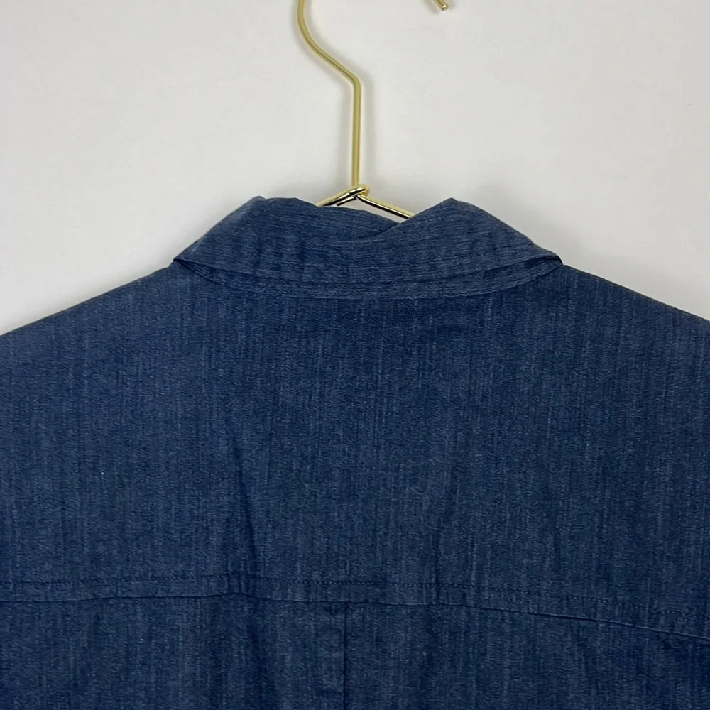 Express Stretch Dark Blue Denim 1-2 Sleeve Top Sz 5/6 - Picture 5 of 11